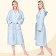 thumbnail image 4 of PAVILIA Light Blue Women Robe with Hood, Fleece Fluffy Soft Long Hooded Robe for Women, Plush Fuzzy Cozy Warm Bathrobe Shower Spa House, S/M, 4 of 10