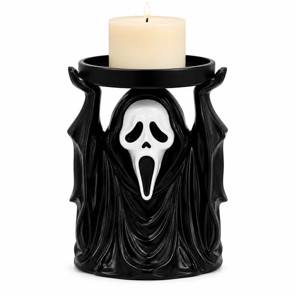 3D Printed Ghost Face Candle Holder Halloween Decor, Spooky Raised Hands Candle Stand, Gothic Figure Tabletop Mantel Decoration for Halloween Party Home, Black