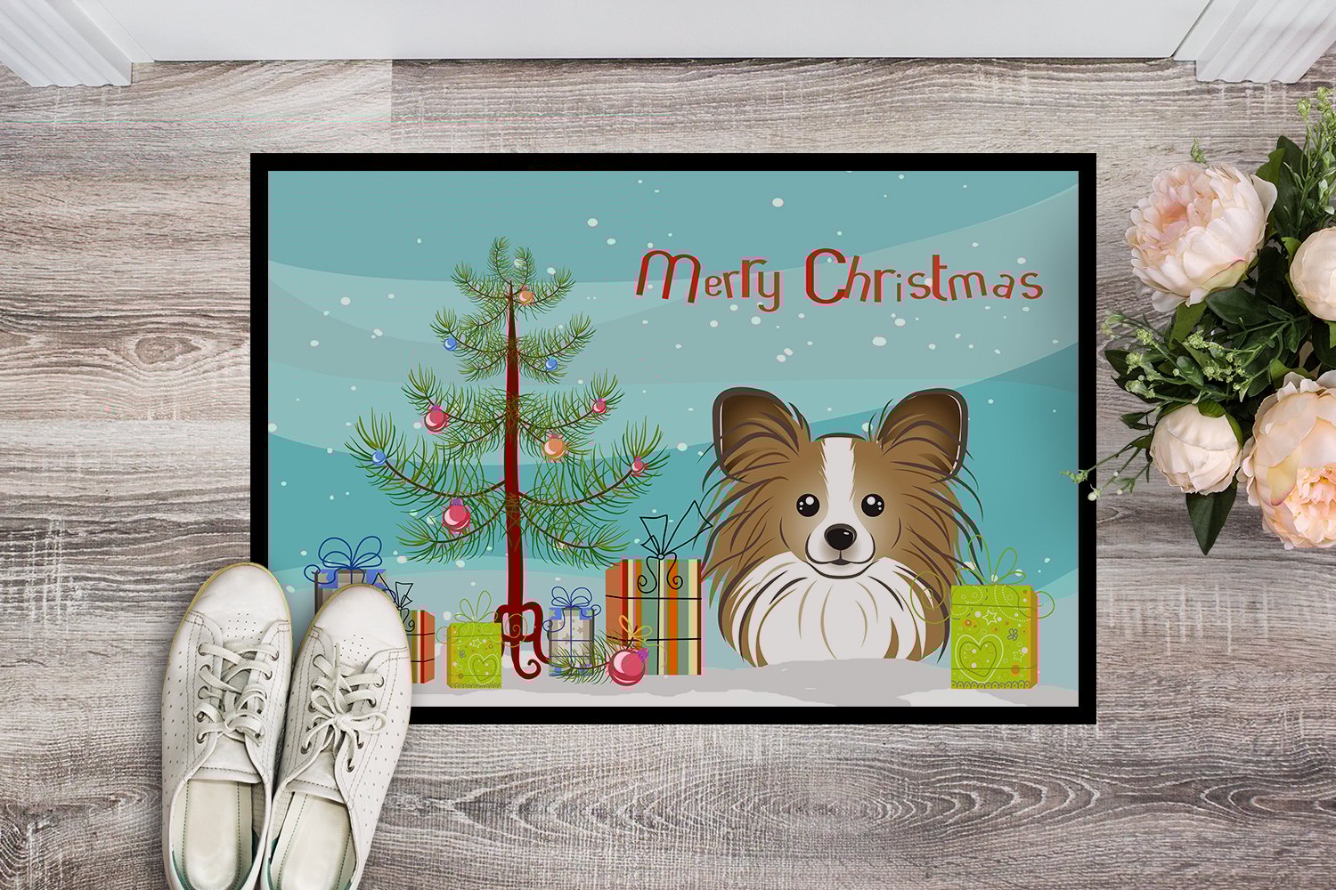 thumbnail image 2 of Caroline's Treasures BB1620MAT Christmas Tree and Papillon Door Mat, Indoor Rug or Outdoor Welcome Mat 18x27 Doormat ,, 2 of 4