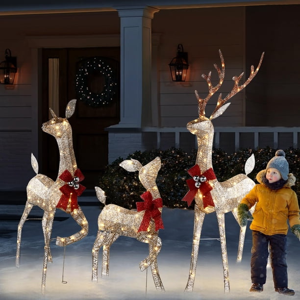 Set de decoración exterior con diseño de renos navideños, 3 piezas, LED