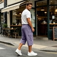 thumbnail image 7 of Nestiefly Men's Capri Cargo Casual 3/4 Shorts Elastic Waist Drawstring Wide Leg Below Knee Sweatpants Baggy with Pockets Light Purple XL, 7 of 7