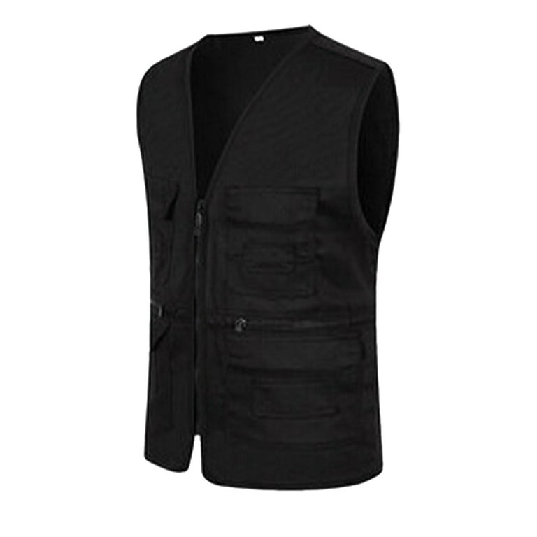 Grianlook Womens Waterproof Vest with Pockets Fishing Full Zip Waistcoat  Solid Color Cargo Vest Black 3XL