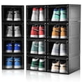 thumbnail image 1 of Cajas de zapatos apilables resistentes con puerta magnética transparente almacenamiento multifuncional para tenis organizador de caja de zapatos, 1 of 7