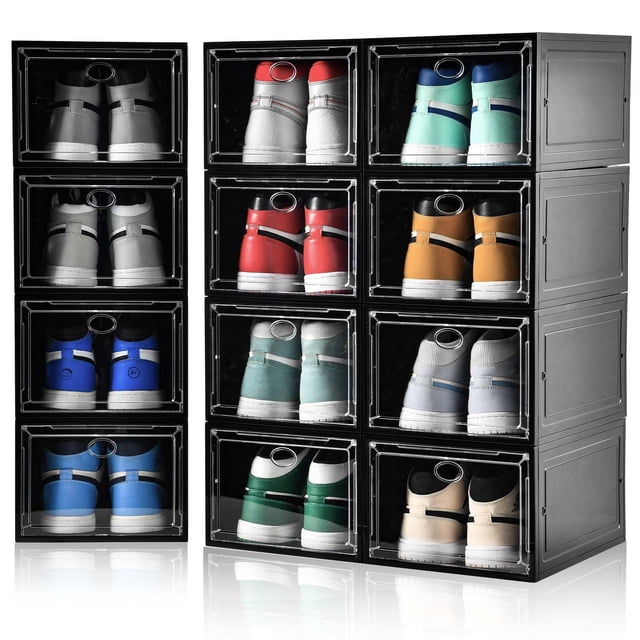 Cajas de zapatos apilables resistentes con puerta magnética transparente almacenamiento multifuncional para tenis organizador de caja de zapatos
