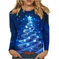 thumbnail image 2 of Craaazy Funny Shirts For Women Santa Graphic Long Sleeve Tops Christmas Tree Printed Christmas Trees With Lights Printed Christmas Gifts Crewneck Blouse Gifts, 2 of 5