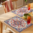thumbnail image 4 of Retro Ethnic Leaves Placemats Set of 1, Orange Blue Flowers Texture Non-Slip Place Mats Washable Table Mats for Kitchen Dining Table Decorations Indoor/Outdoor, 4 of 9