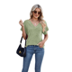 thumbnail image 4 of Camiseta Holgada Informal de Color Liso con Cuello en V para Mujer, Corta, Verde, Talla S, 4 of 10
