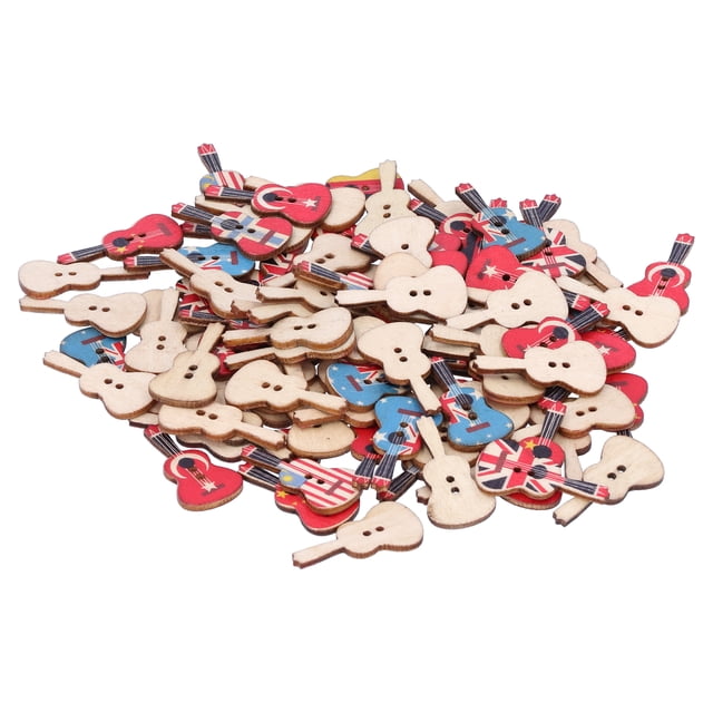 Wood Buttons, Sewing Accessory Scrapbook Decor Cute Guitar-Shape Button 2 Holes for Sewing Crafting