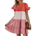 thumbnail image 2 of A-line Women Ruffles Boho Striped Printed Babydoll Loose Swing Casual Short Mini Dress, 2 of 3