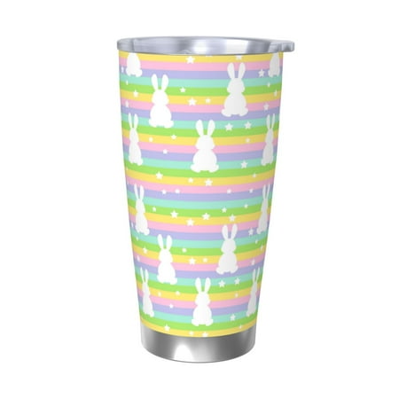 

Gaeub Rainbow Rabbit Print 20-Ounce Stainless Steel Car Cup Tumblers Cups with Lids and Straw Coffee Cups for Adults Kids Home Car Office School Travel Party-Without Straw