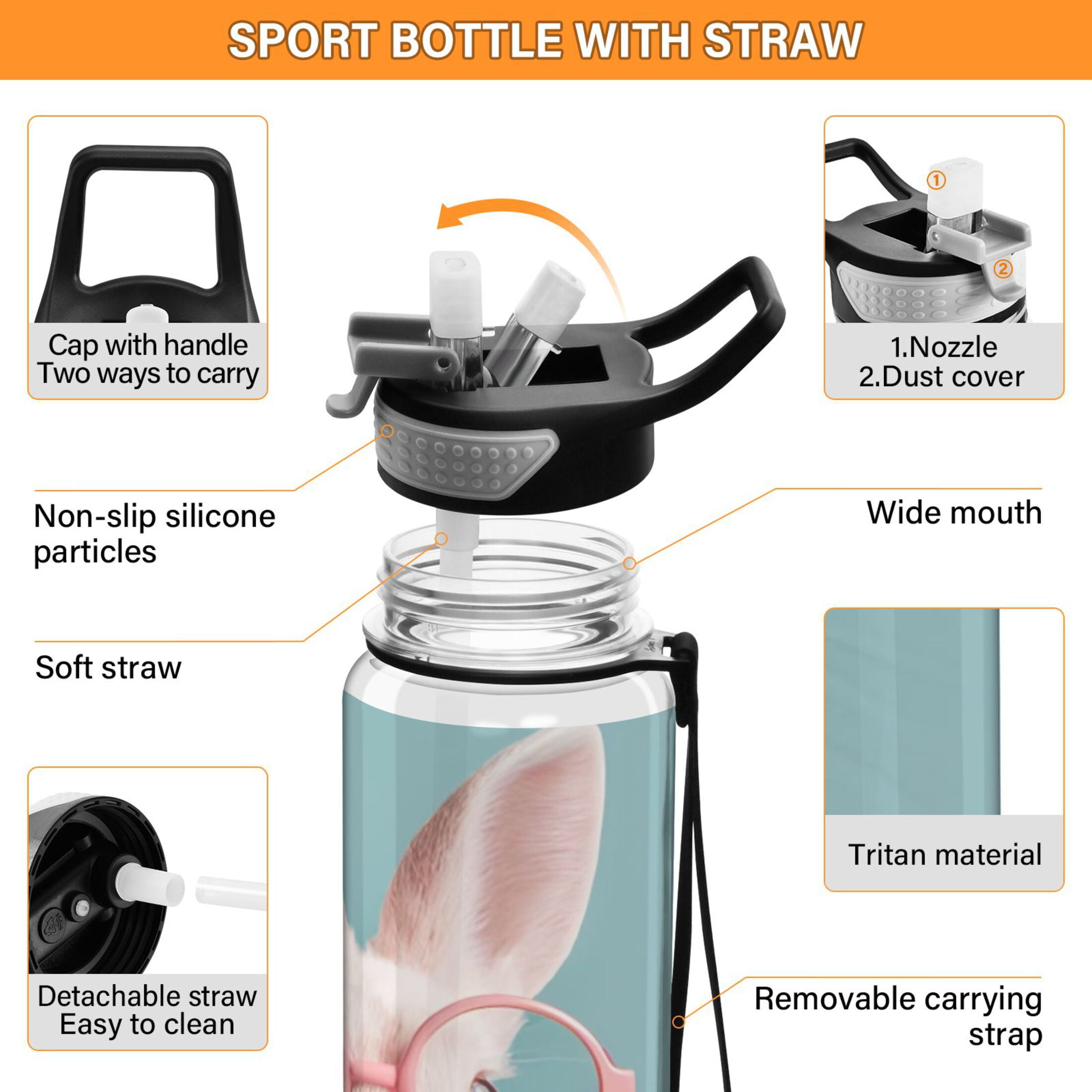 BZSMCE Sport Bottle Bubblegum Glasses Bunny Outdoor sports Water Bottle Size: 10.4x3in
