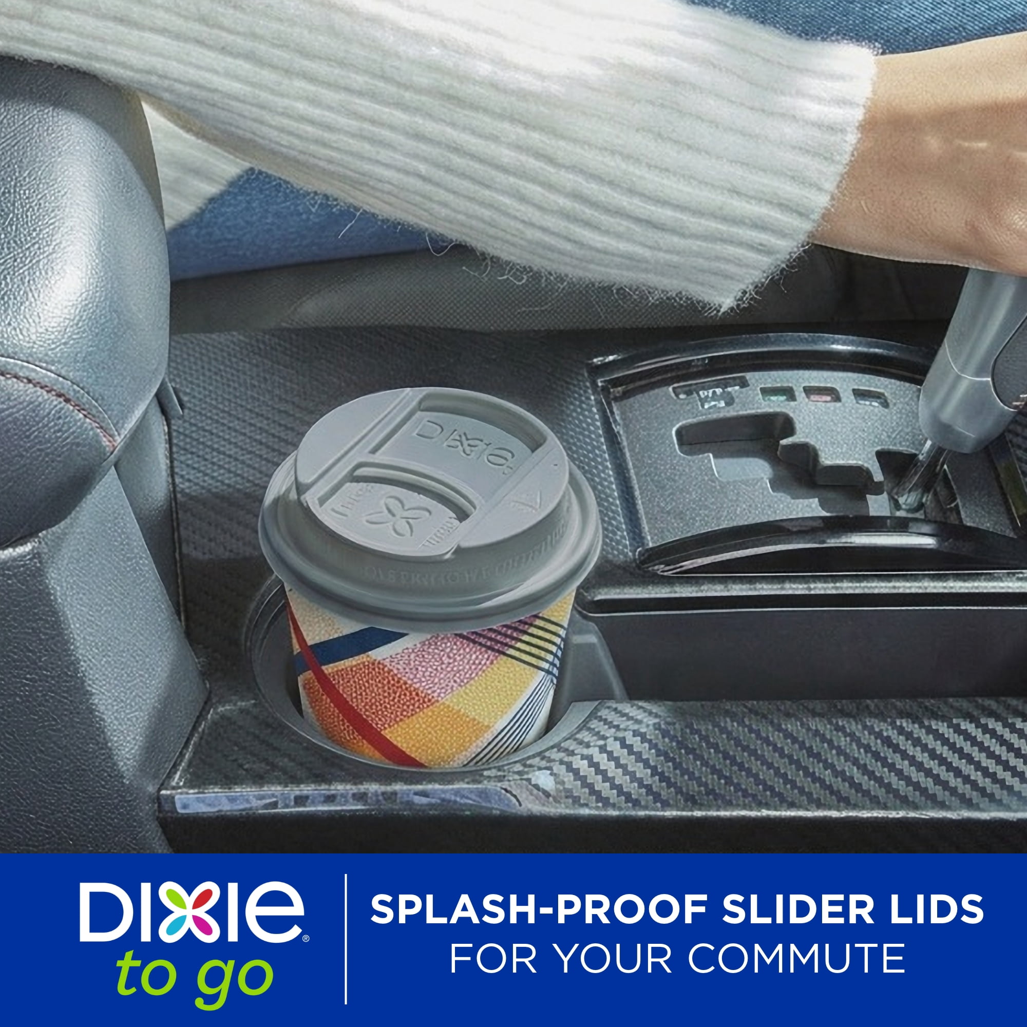 Dixie To Go 16 oz Disposable Paper Cups with Slider Lid, Cozy Plaid, 18 Count