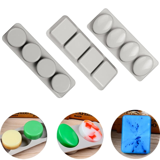 Xihbxyly Moldes para Hacer Jabón Caseros, Diseño de Silicona Flexible de 4 Cavidades, Antiadherentes y Fáciles de Desmoldar, Multiusos para Postres, Jabones y Más, Aptos para Microondas, Horno y Lava