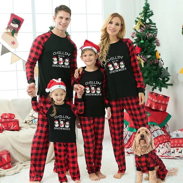 Pijamas familiares a juego de Navidad, diseño exclusivo de Chillin con My 3 Snowmies, conjunto de pijamas negros