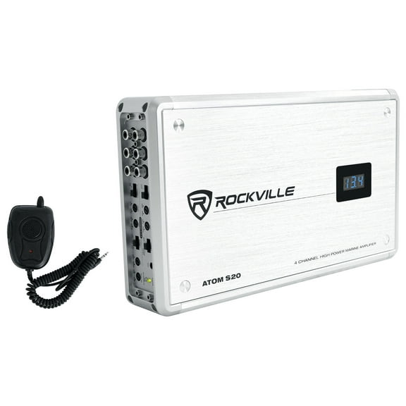 Rockville ATOM S20 Marine Bluetooth Amplifier 1600w 4 Channel/Volt Meter PA Mic