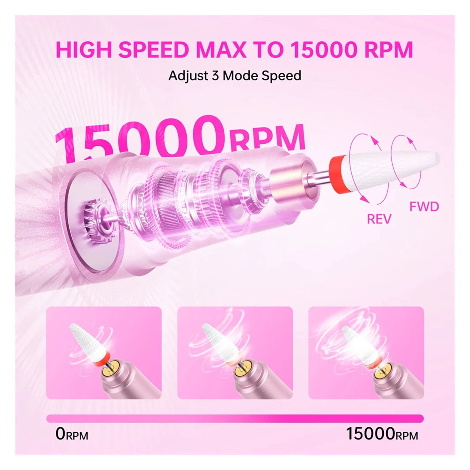 Electric Nail Drill Machine for Acrylic Gel Nails Manicure Pedicure Nail Polishing Tools Home Salon USB Rechargeable