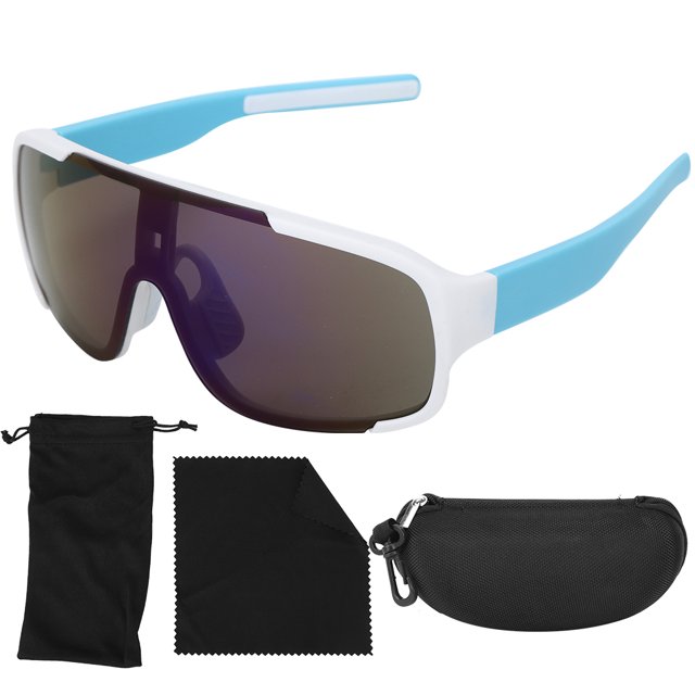 Gafas para deportes al aire libre, gafas de ciclismo a prueba de viento, gafas de sol para montañismo y bicicleta para mujeres y hombres (marco azul blanco, lente azul)