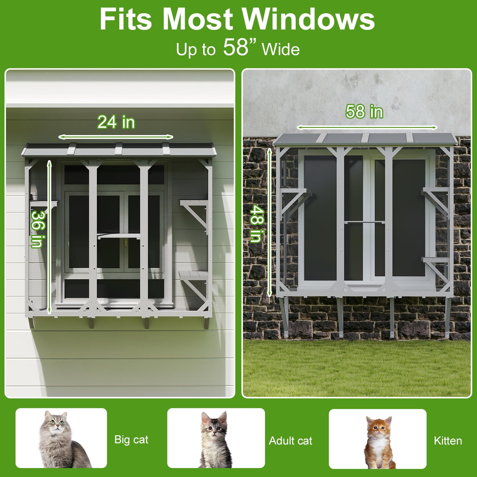 Gowoodhut Cat Window Box,Wooden Window Catio for Indoor Cats,Expandable Outdoor Enclosure