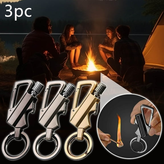 3 Pack Keychain Metal Match Kerosene Lighter, Reusable Waterproof Windproof Permanent Strike Anywhere, with Multitool Bottle Opener(Black,Gold,Silver)