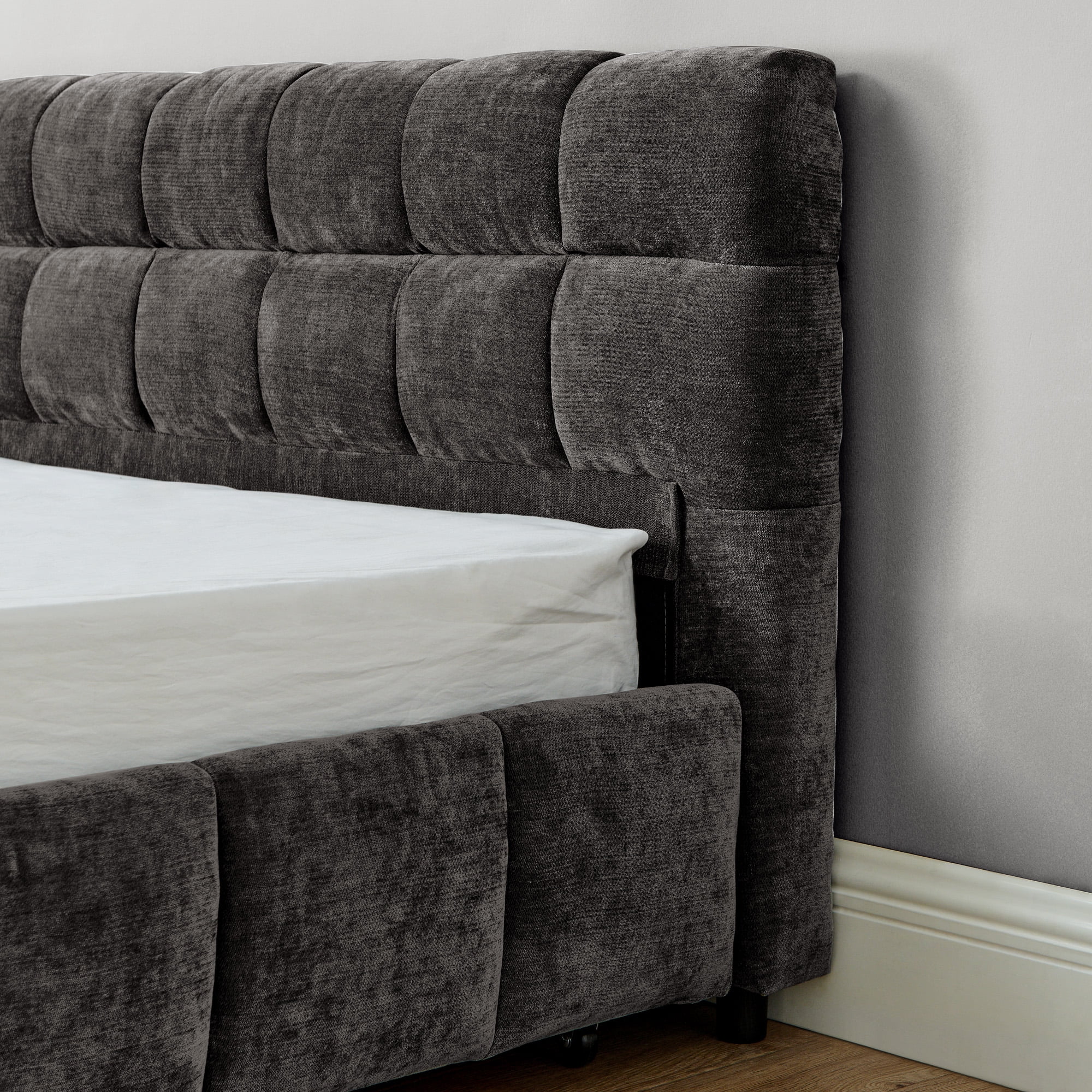Harper & Bright Designs California King Size Upholstered Bed Frame with Storage Drawers, Chenille Platform Bed with Headboard and Solid Frame for Bedroom, Dark Gray
