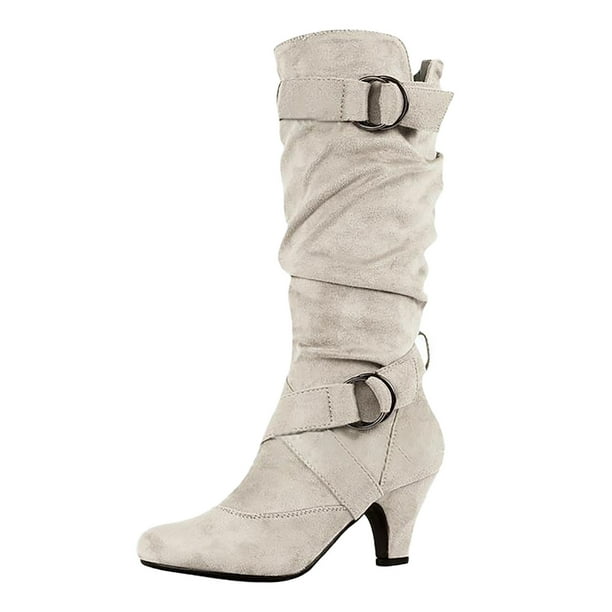 Beige mid calf boots best sale