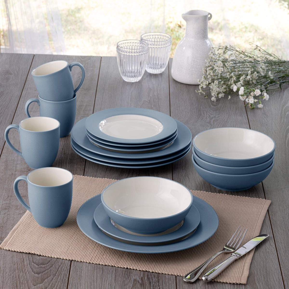 Noritake Colorwave Sand 16-Piece Rim Dinnerware Set, Service