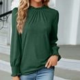 thumbnail image 2 of XFLWAM Long Sleeve Blouses for Women Frill Mock Neck Ruffle Puff Sleeve Tunic Tops Work Casual Loose Shirts with Smocked Cuffs Green L, 2 of 4