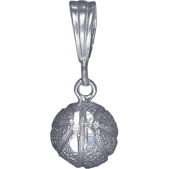 Sterling Silver Basketball Ball Charm Pendant Necklace with Diamond Cut Finish and 18 Inch Rolo Chain