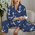thumbnail image 6 of Pajama Sets for Women 2 Pcs, white Anchor rope navyblue vintage Button Down Long Sleeve Sleepwear Lounge PJ Sets, 6 of 6