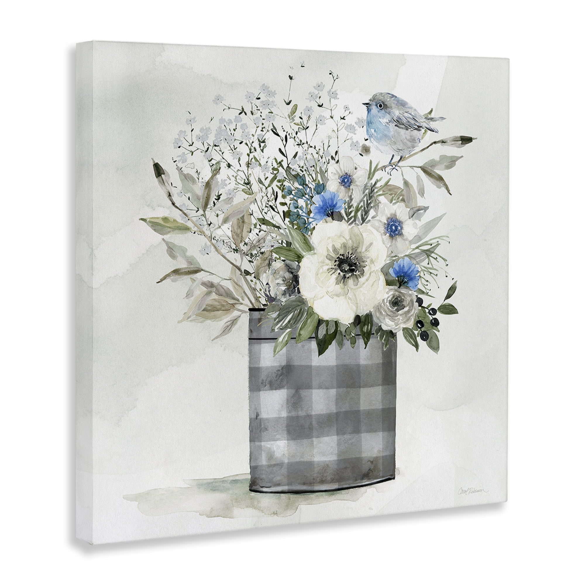 Stupell Industries Country Plaid Flower Vase Plants & Flowers Painting Wrapped Canvas Art Print Wall Art, 36 x 36