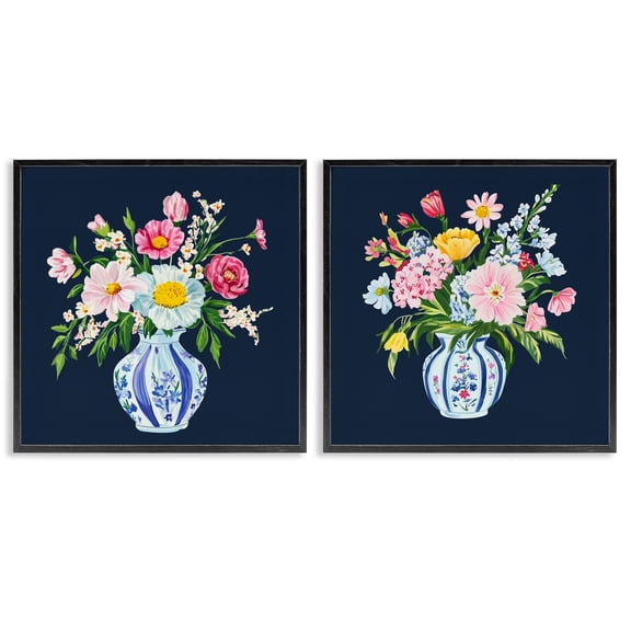 Twin Chinoiserie Vases 2 Piece Black Framed Giclee Art Set, design by Yen