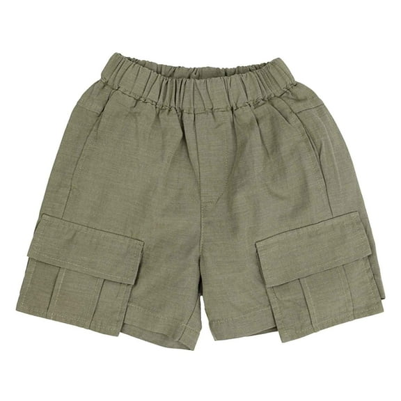 Boys Pants Pocketed Elastic Solid Print Cargo Shorts Breathable Streetwear 3-4 Years