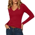 thumbnail image 6 of Josdec Women's Long Sleeve Basic Tee Shirt, V‑Neck Slim‑Fit Soft Stretchy Casual Daily Fall Pullover Top, XS‑XL, 6 of 10