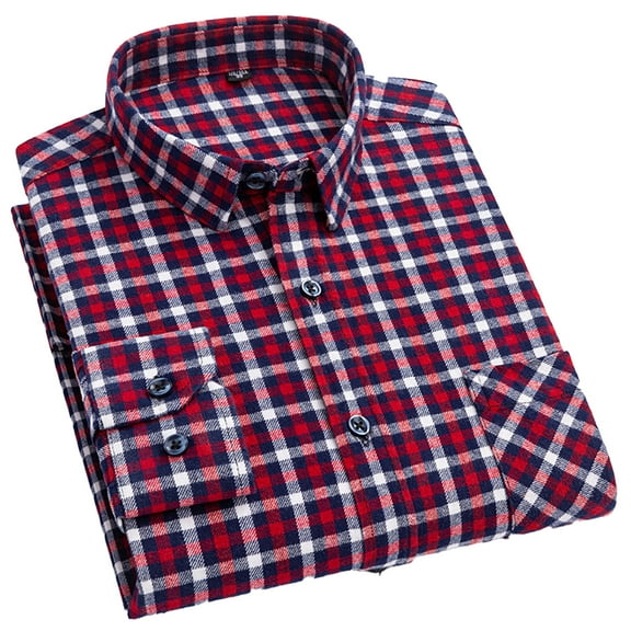 FLMEI Men's Plaid Shirts Long Sleeve Blouses Cotton Button Tops Spring Fall Lapel Dress Shirts for Business Work Casual Size: 38-46