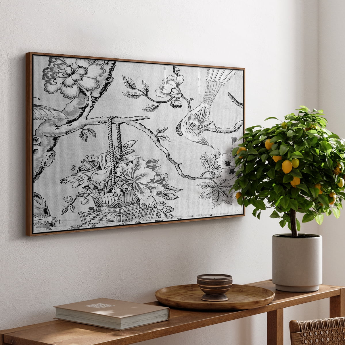 Vintage Abstract Print-XIX Framed in Walnut Wood Gallery Wrapped Canvas 25 in. x 37 in.