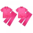 thumbnail image 4 of Little Girl Imitate Silk Pajamas Set,Short Sleeve Tops+Pants Sleepwear Suit,5-14Y, 4 of 7