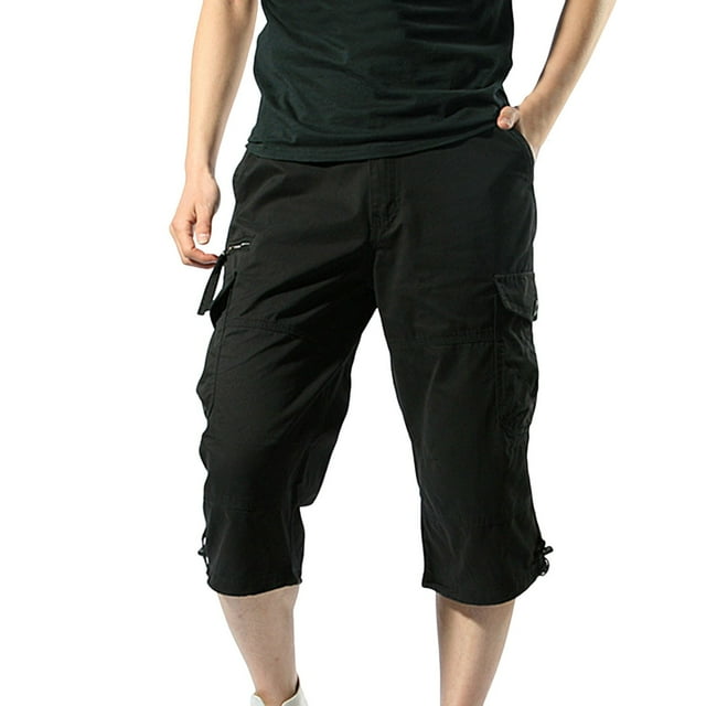 QATAINLAV Shorts Cargo Longs 3/4 Capris pour Hommes sous le Genou Randonnée Golf Pantalons Capri Grande Taille Légers Extensible Shorts de Travail avec Multi-Poches Noir G Économies de Printemps
