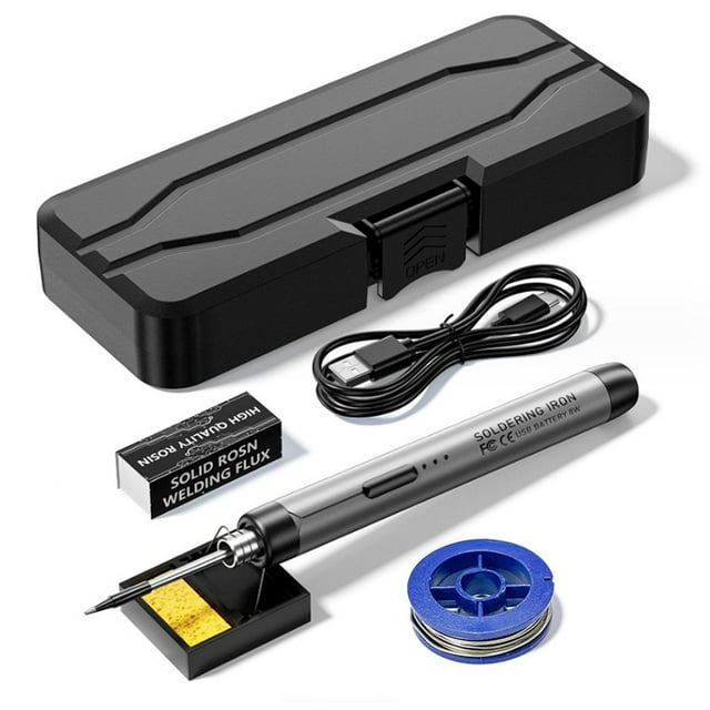 yeacher Kit Compact de Fer à Souder USB avec 3 Réglages de Température, Recharge USB-C, Batterie 800 mAh, Embouts Interchangeables, Plage de 300-450 °C, Portable pour Bricolage et Réparations (Gris)