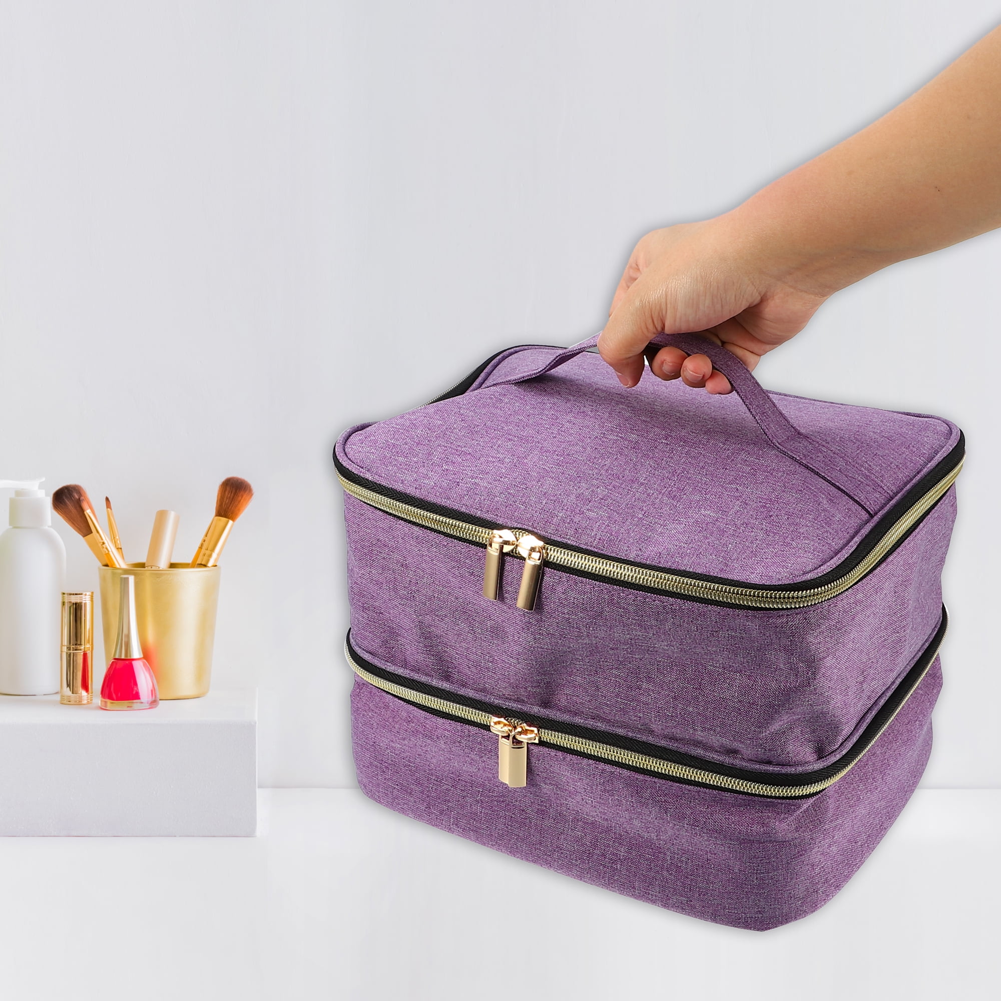 Unique Bargains Floral Makeup Bag Zipper Flower Cosmetic Pouch Purple