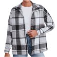 thumbnail image 3 of Jinhomg Women's Flannel Plaid Jacket Fall Winter Casual Long Sleeve Button Down Shacket Warm Cozy Lapel Collared Fuzzy Shirt Jackets 90% off Clearance Sale White M, 3 of 9
