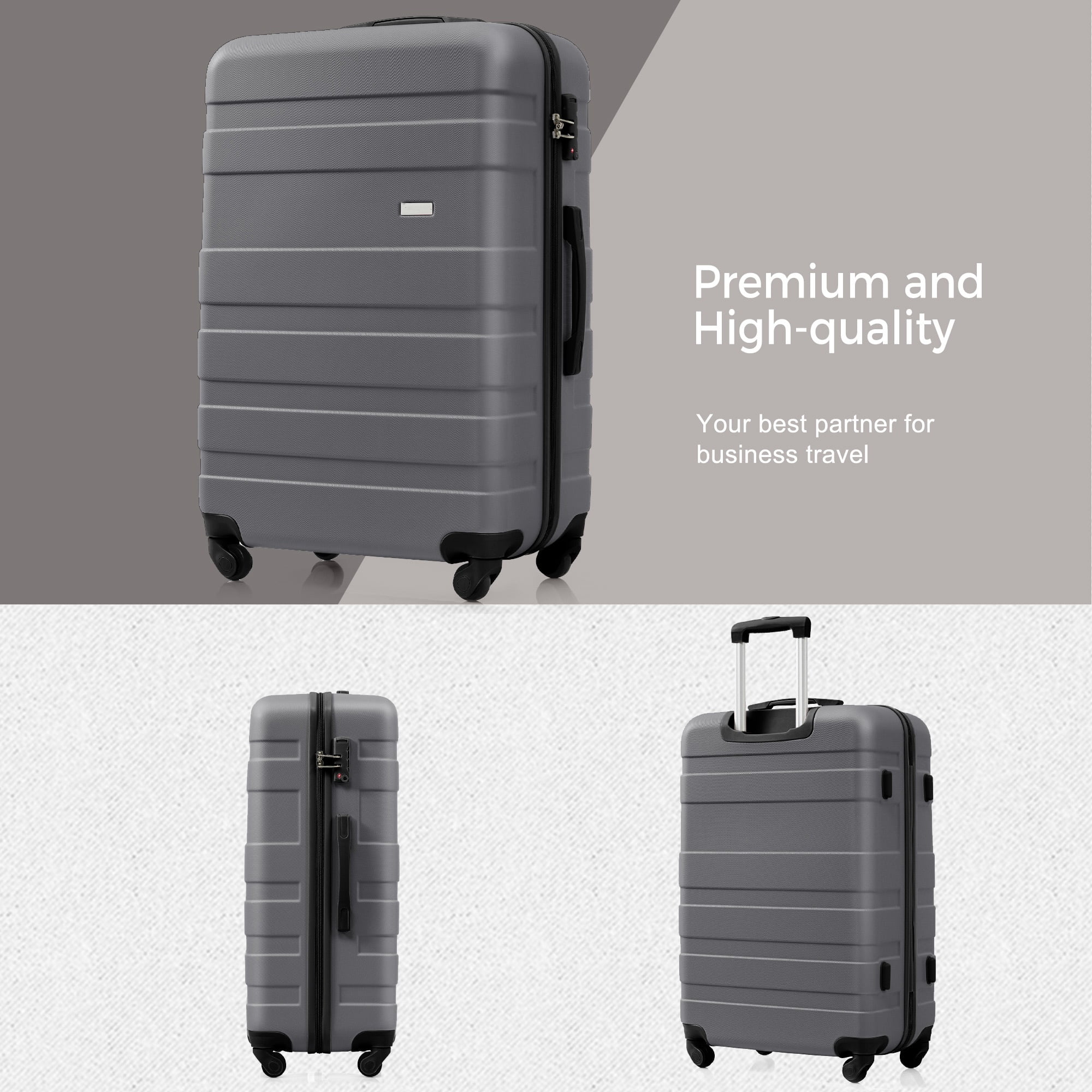 3-Piece ABS Luggage Set, 20" Carry-On, TSA Lock, 360° Spinner Wheels, Telescopic Handle