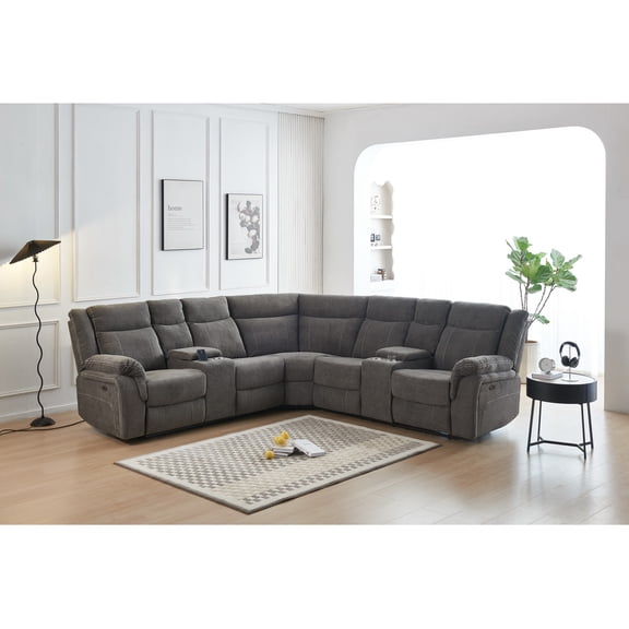 Power Reclining Sectional Recliner,Fabric Reclining Sectional Couch Sofa Electric Sectional Recliner USB Port, Cup Holder, Storage Console For Living Room