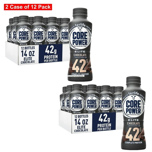 Elite Core Power High Protein Shake 42g Protein, Chocolate 414ml (2 Cases of 12 Pack)