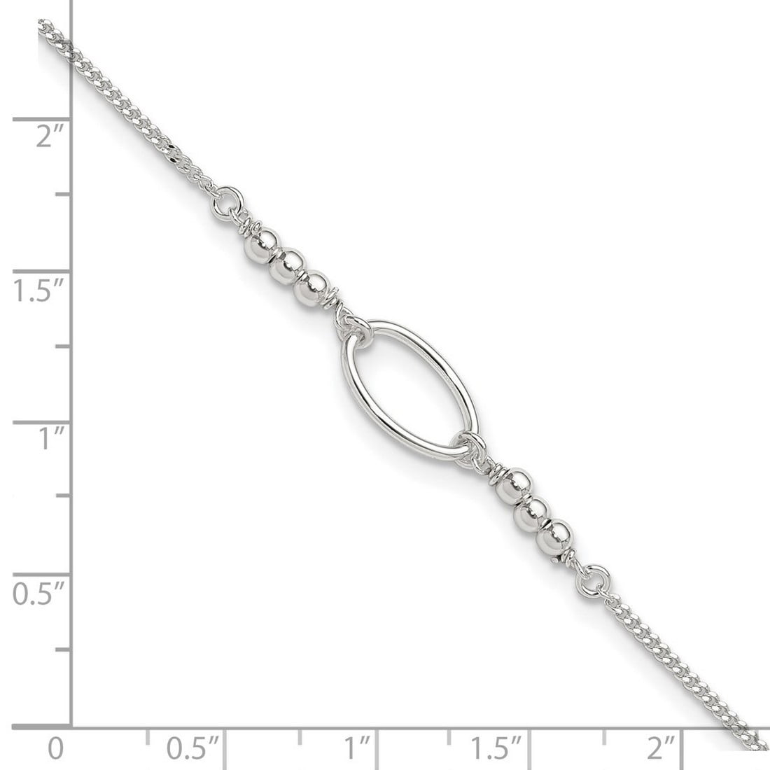 8.7mm 925 Sterling Silver Oval and Beaded Plus 1in Extension Anklet 10 Inch Anklet for Women