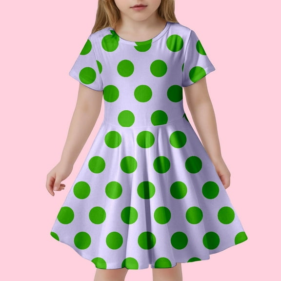 Girl's Dresses Children's Fashion Polka Dot Print Slim Short Sleeve Kids Clothes