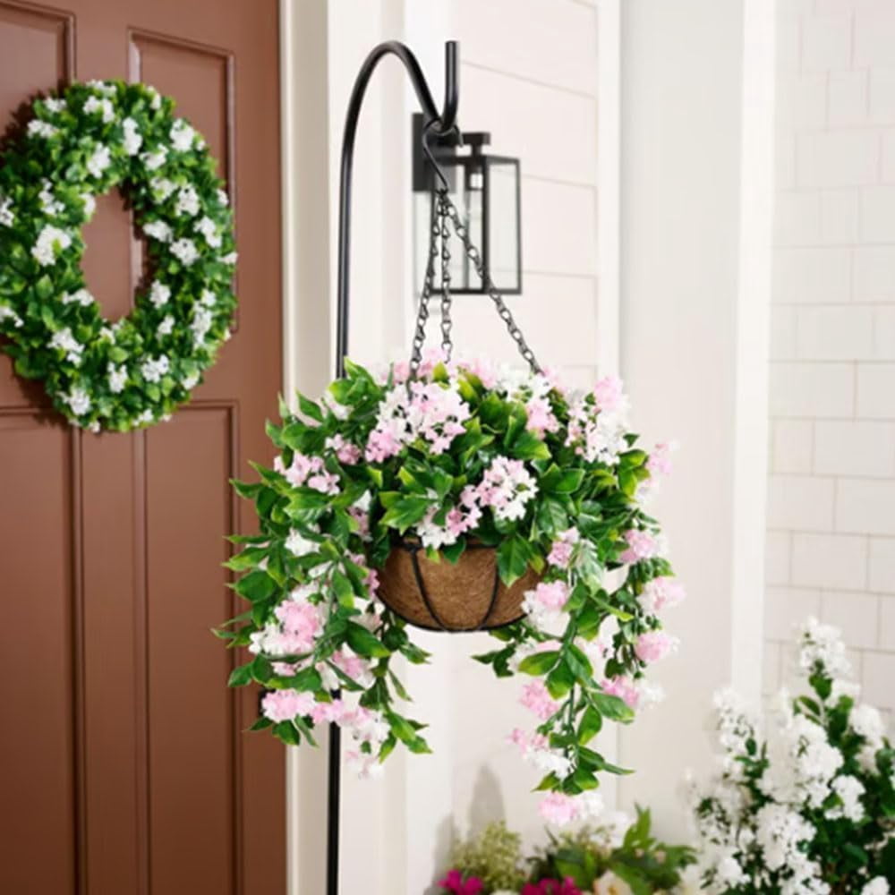 15" Faux Crepe Myrtle Hanging Baskets – Set of 2, 2026 improvements Artificial Hanging Flowers for Outdoors, UV Resistant Realistic Flowers, Faux Greenery for Indoor (Purple)