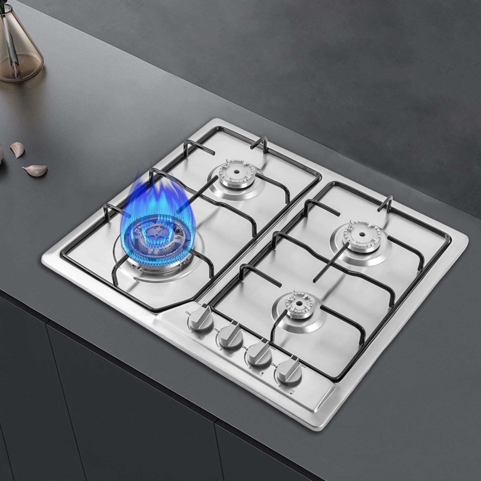 22"x20" Built in Gas Cooktop 4 Burners Stainless Steel Stove Top NG/LPG Gas Hob for Home,Restaurants