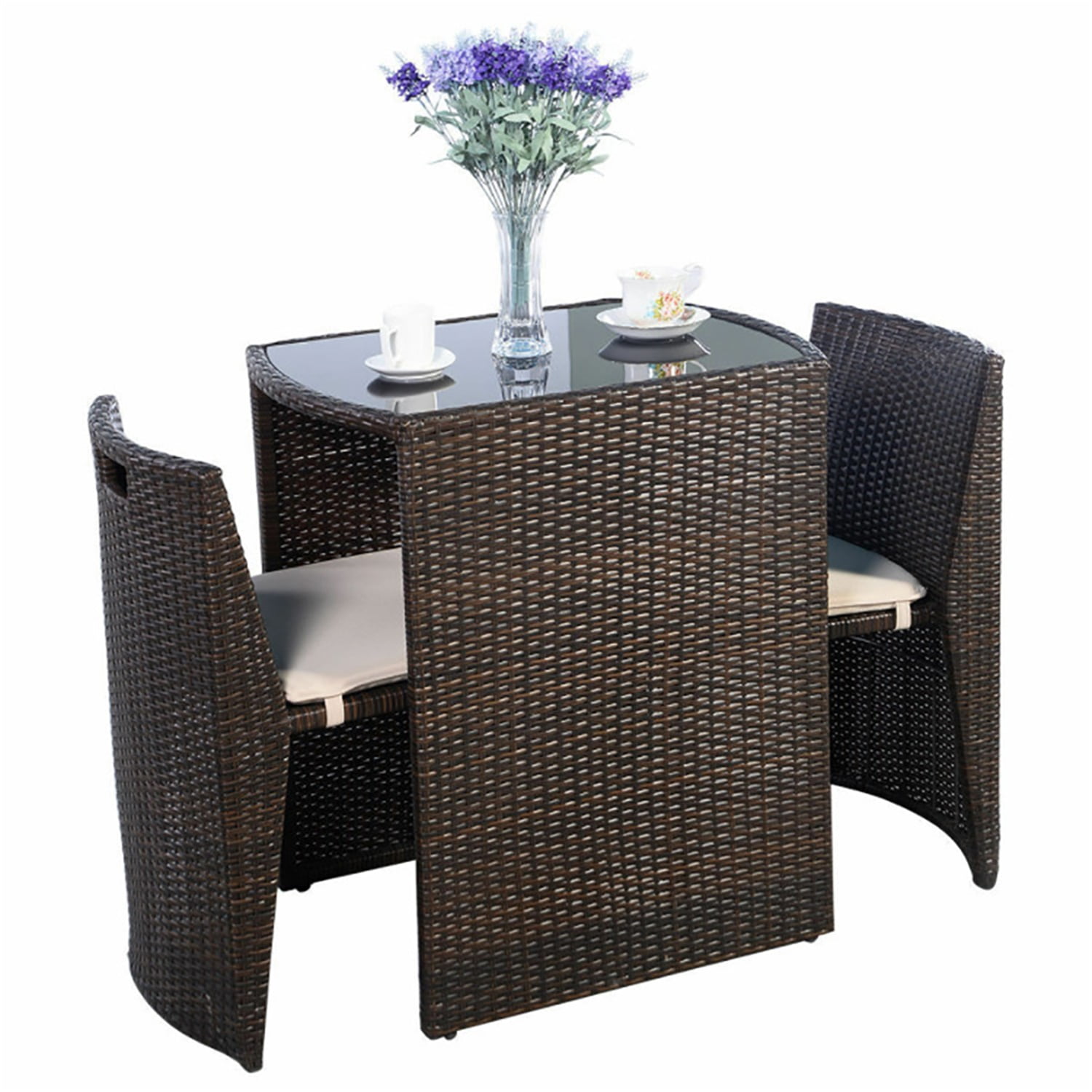 Aimee Lii 3 Pieces Cushioned Wicker Patio Bistro Set, Outdoor Patio Set with No Assembly Needed Aimee Lii 3 Pieces Cushioned Wicker Patio Bistro Set, Outdoor Patio Set with No Assembly Needed