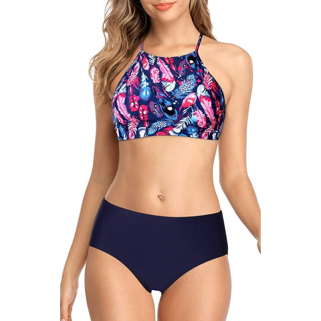 Charmo Womens Halter Bikini Swimsuits High Neck Two Piece Bathing Suit