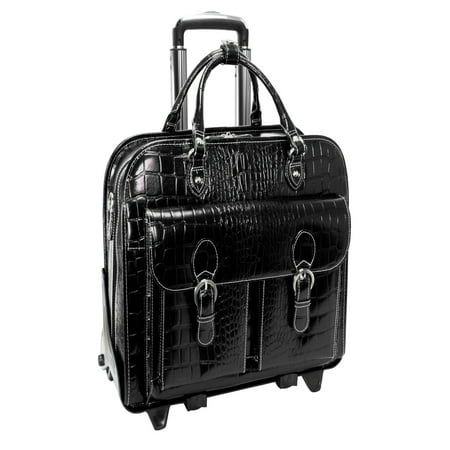 - Siamod San Martino Ladies Detachable-Wheeled Italian Crocco Leather Laptop Case - Black